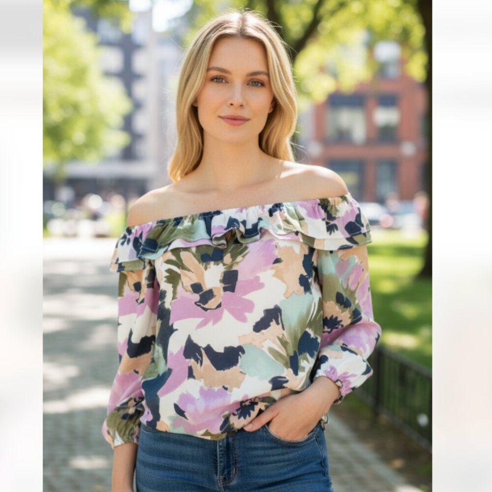 NWT J.Crew Printed Ruffle Convertible Blouse SZ-M